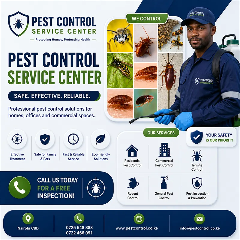 Pest Control Service Center technician treating a home in Nairobi, Kenya